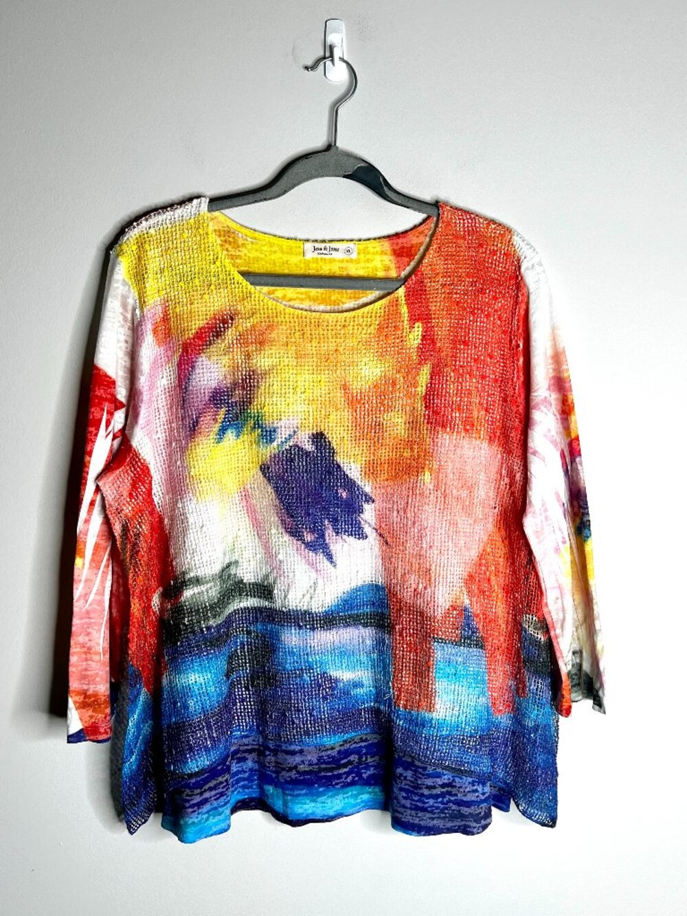 Jess & Jane Artsy Art To Wear Boho Netted Blouse Art Teacher Colorful Sz XL
